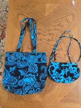 Blue Paisley Quilted Tote and Crossbody Set